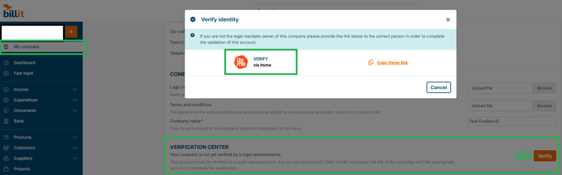 Verification Center Share Itsme Link